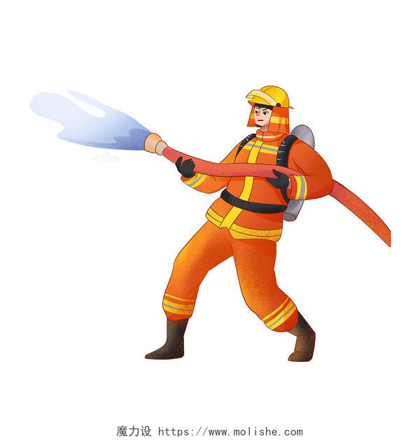 彩色手绘卡通消防员消防救灾救火元素PNG素材